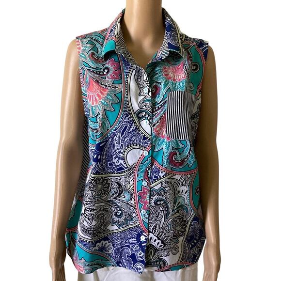 Chico's Paisley Print Sleeveless Button-Front sleeveless top size 2.5 (XL) - Picture 1 of 6